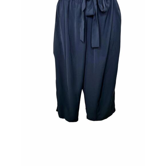 CHARTOU Blue Short Sleeve Belted Wide Leg Cropped Romper Palazzo Pants Jumpsuit - Picture 4 of 8